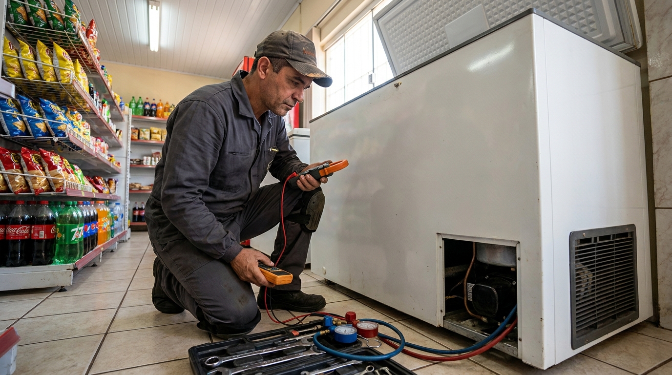 Reparo da placa eletrônica de um freezer em atendimento em São José do Rio Preto‑SP